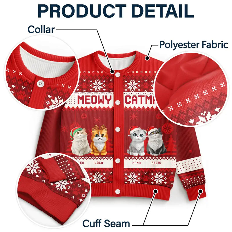 Cat Lovers,Cat Mom,Funny,Christmas - Meowy Catmas Funny 3D Effect Cats - Personalized Cardigan