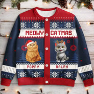Cat Lovers,Cat Mom,Funny,Christmas - Meowy Catmas Funny 3D Effect Cats - Personalized Cardigan