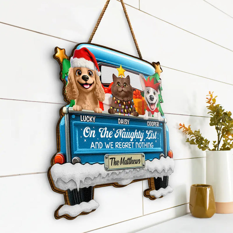 Christmas, Pet Lovers, Cat Lovers, Happy - Meowy Christmas Christmas Red Truck - Personalized Custom Shaped Wood Sign