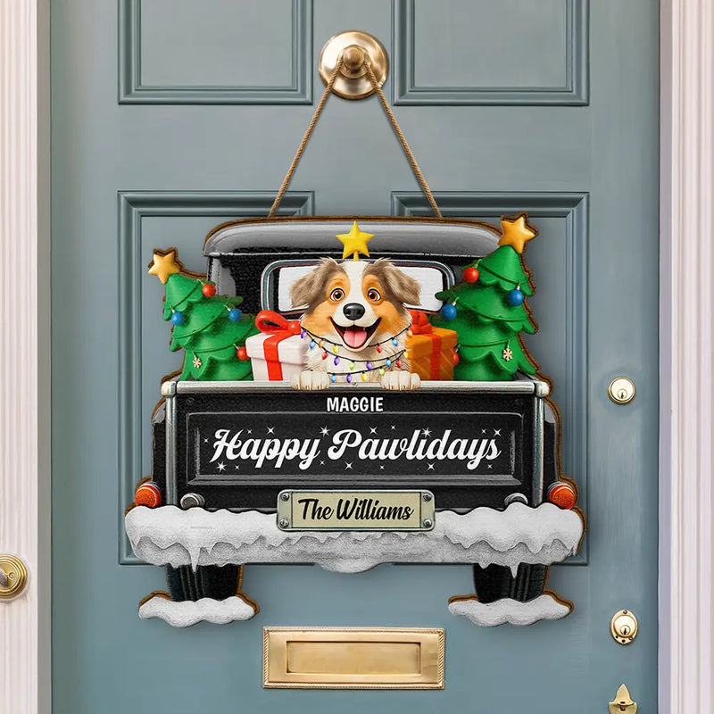 Christmas, Pet Lovers, Cat Lovers, Happy - Meowy Christmas Christmas Red Truck - Personalized Custom Shaped Wood Sign