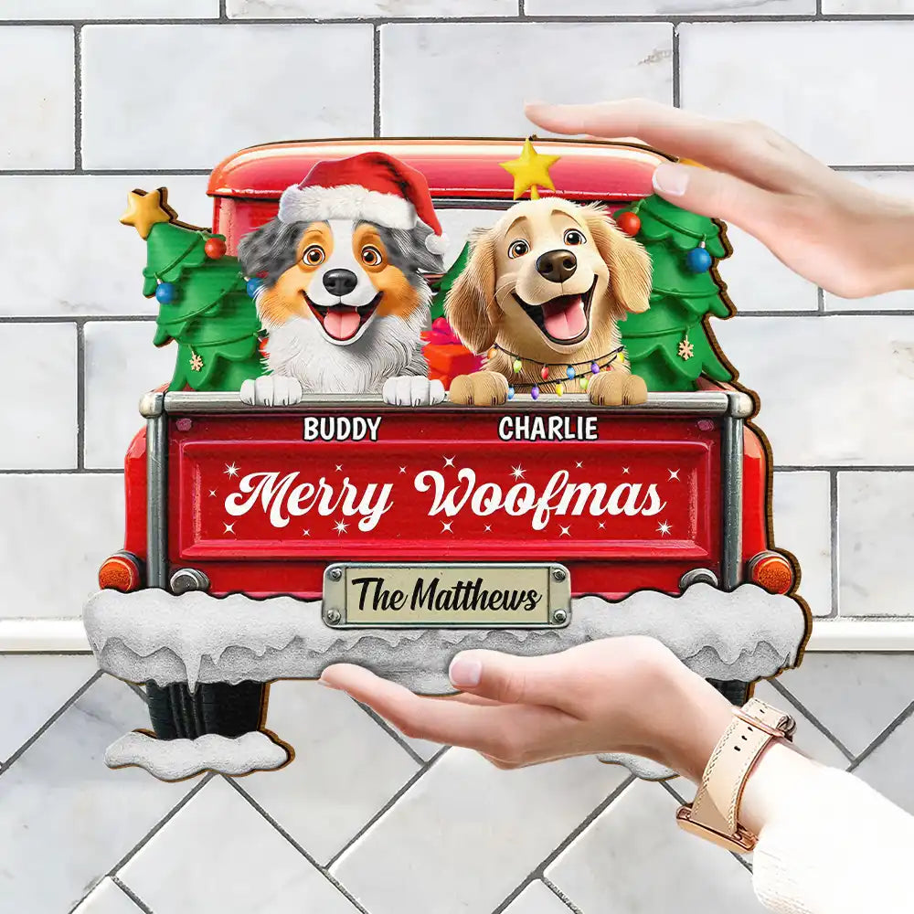 Christmas, Pet Lovers, Cat Lovers, Happy - Meowy Christmas Christmas Red Truck - Personalized Custom Shaped Wood Sign