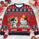 Pet Lovers, Pet Mom, Pet Dad, Cat Lovers, Cat Mom, Cat Dad, Happy, Christmas - Meowy Christmas Hidden Message - Personalized Unisex Ugly Sweater