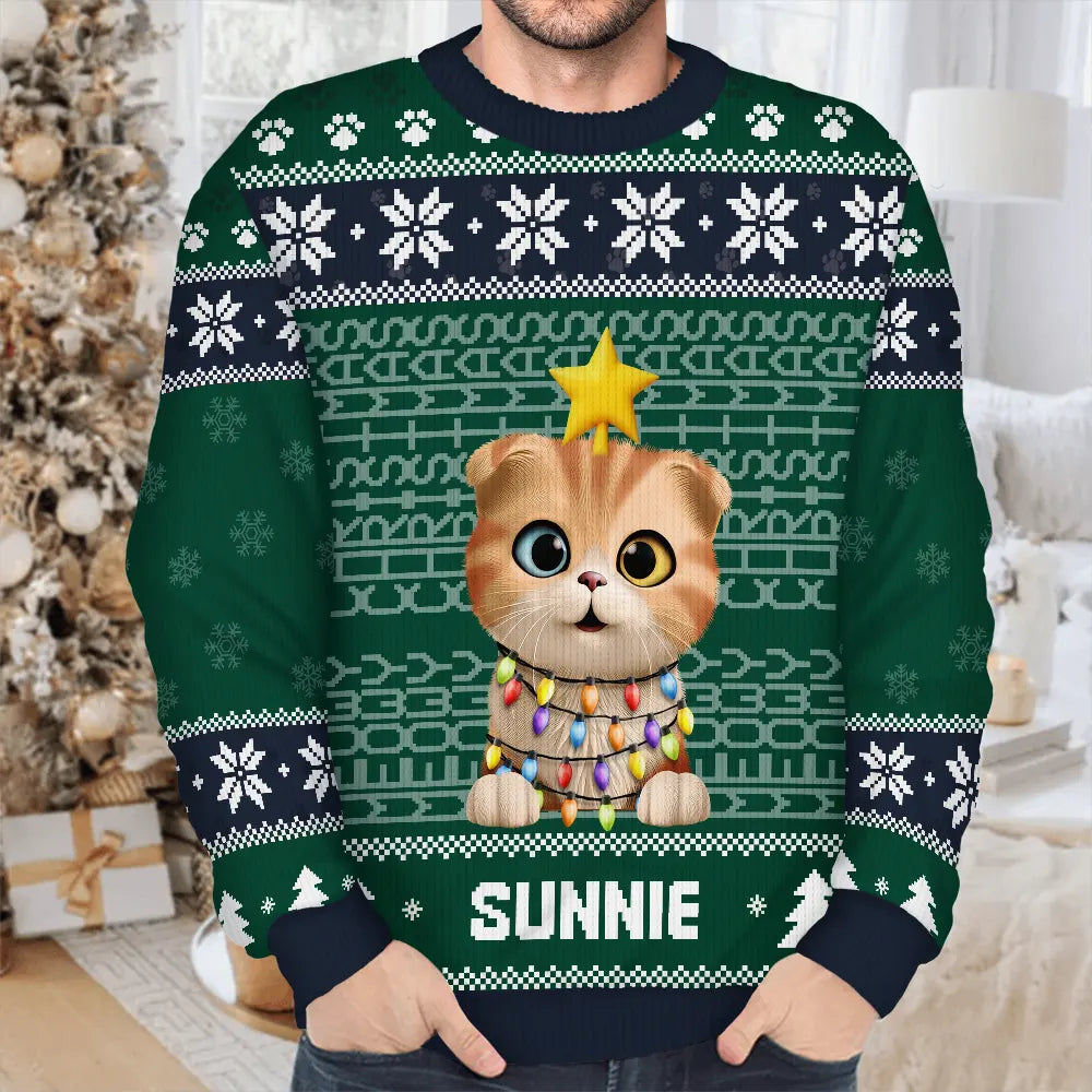 Pet Lovers, Pet Mom, Pet Dad, Cat Lovers, Cat Mom, Cat Dad, Happy, Christmas - Meowy Christmas Hidden Message - Personalized Unisex Ugly Sweater