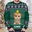 Pet Lovers, Pet Mom, Pet Dad, Cat Lovers, Cat Mom, Cat Dad, Happy, Christmas - Meowy Christmas Hidden Message - Personalized Unisex Ugly Sweater