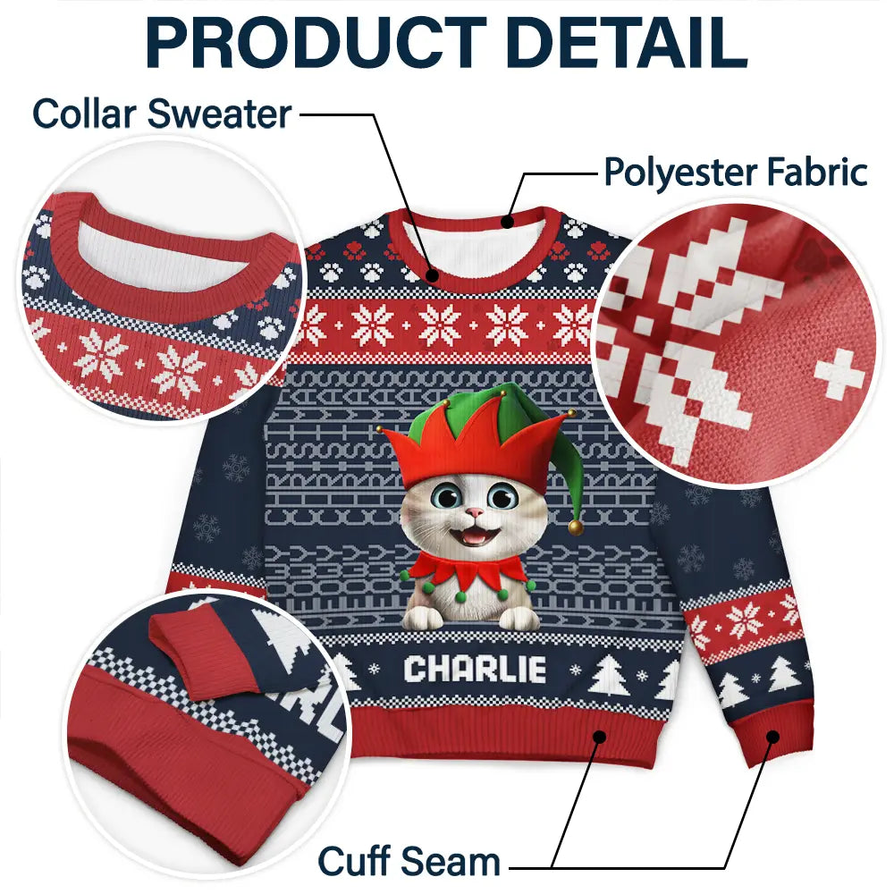 Pet Lovers, Pet Mom, Pet Dad, Cat Lovers, Cat Mom, Cat Dad, Happy, Christmas - Meowy Christmas Hidden Message - Personalized Unisex Ugly Sweater