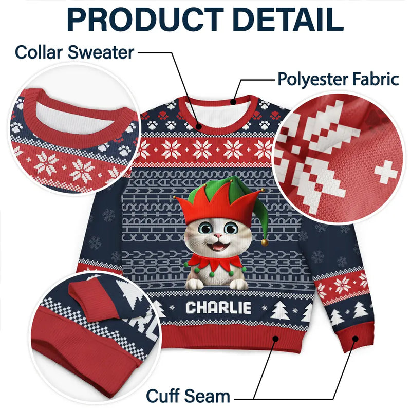 Pet Lovers, Pet Mom, Pet Dad, Cat Lovers, Cat Mom, Cat Dad, Happy, Christmas - Meowy Christmas Hidden Message - Personalized Unisex Ugly Sweater