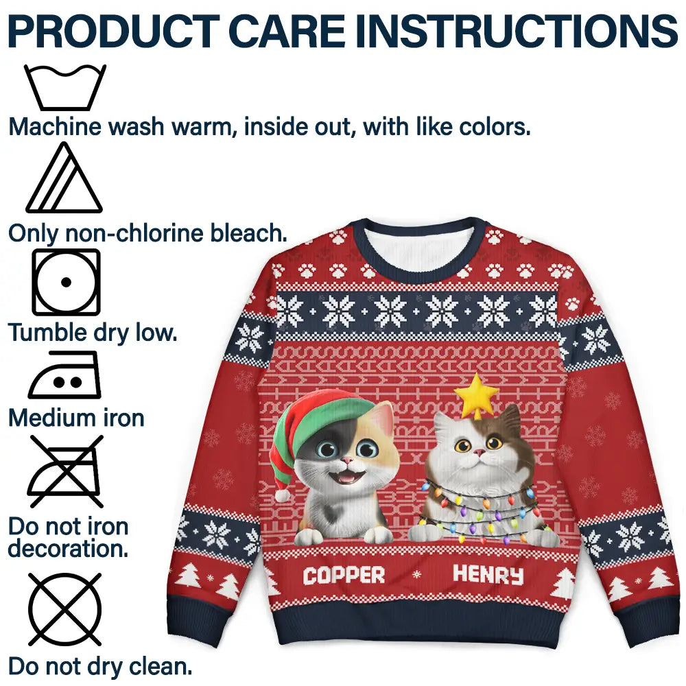 Pet Lovers, Pet Mom, Pet Dad, Cat Lovers, Cat Mom, Cat Dad, Happy, Christmas - Meowy Christmas Hidden Message - Personalized Unisex Ugly Sweater