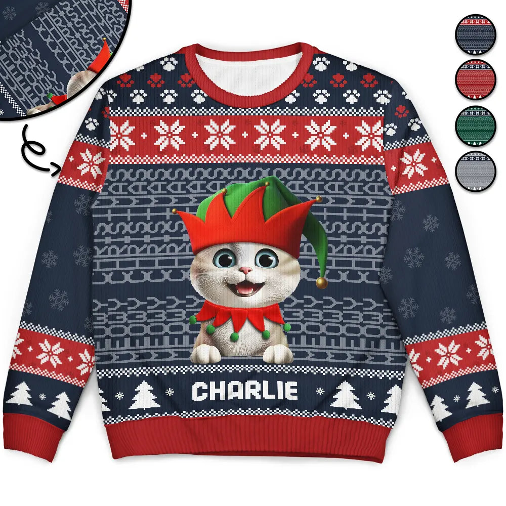 Meowy Christmas Hidden Message - Personalized Unisex Ugly Sweater