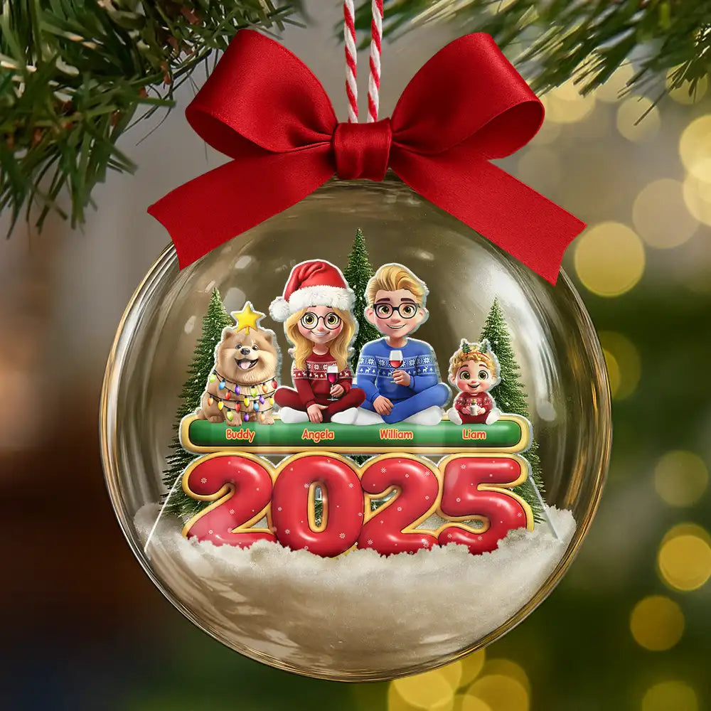 Merry Christmas All Family 3D Effect - Personalized 3D Acrylic Ball Ornament