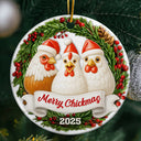 Farm,Gift For Yourself,Gift For Women,Gift For Men,Happy,Christmas - Merry Cluckin' Christmas 3D Effect - Personalized Circle Ceramic Ornament