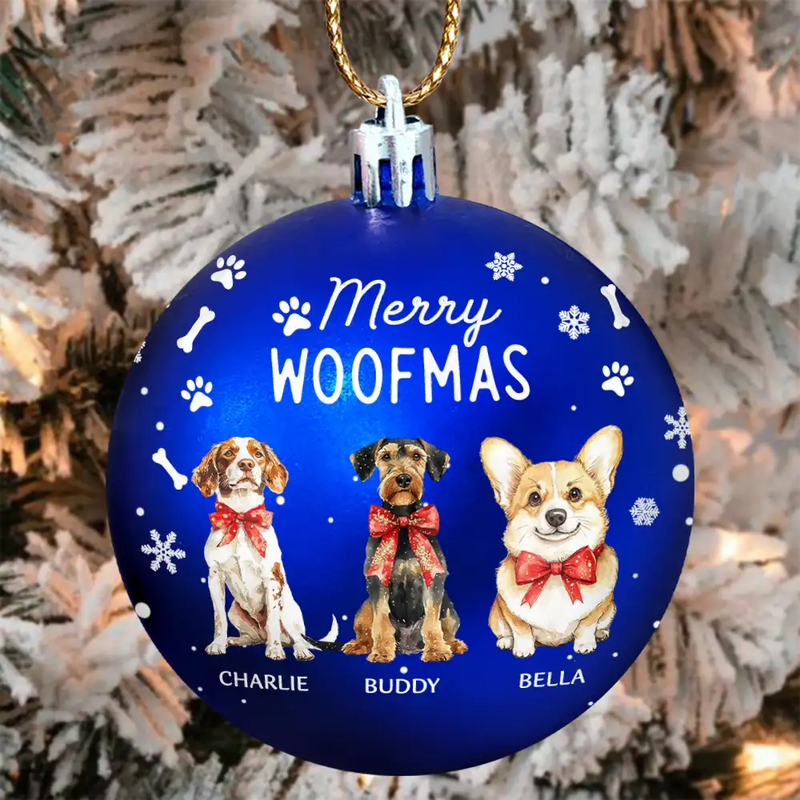 Dog Lovers,Pet Lovers,Happy,Christmas - Merry Woofmas - Personalized Ball Ornament