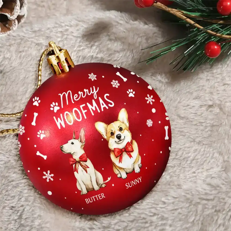 Dog Lovers,Pet Lovers,Happy,Christmas - Merry Woofmas - Personalized Ball Ornament