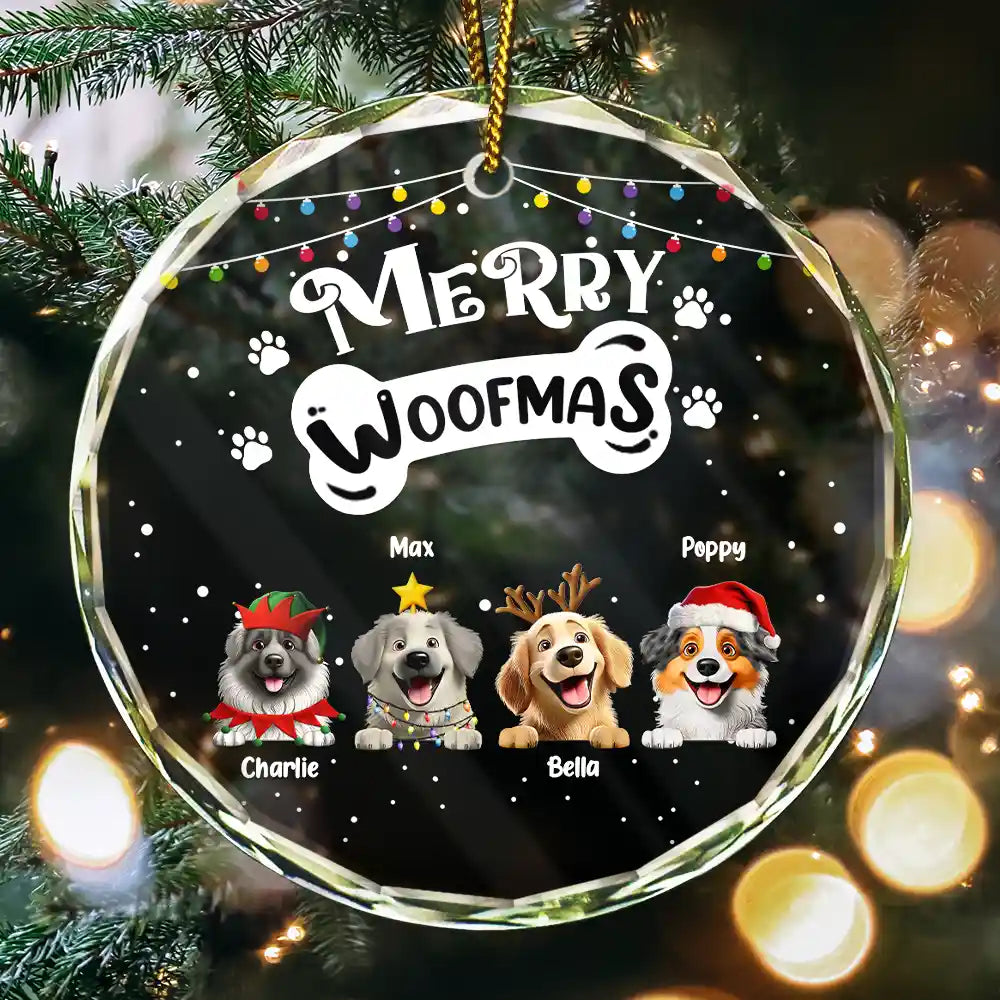 Merry Woofmas - Personalized Circle Glass Ornament