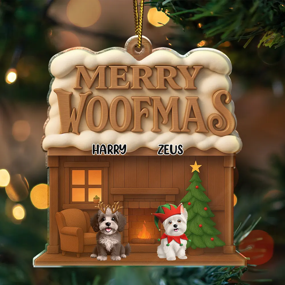 Happy,Christmas,Pet Lovers - Merry Woofmas 3D Effect - Personalized Custom Shaped Acrylic Ornament