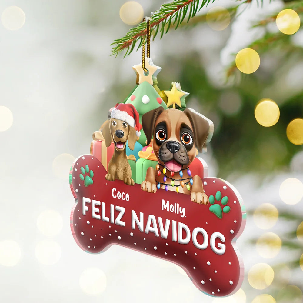 Pet Lovers,Christmas,Funny,Dog Lovers - Merry Woofmas 3D Effect Dog - Personalized Custom Shaped Acrylic Ornament