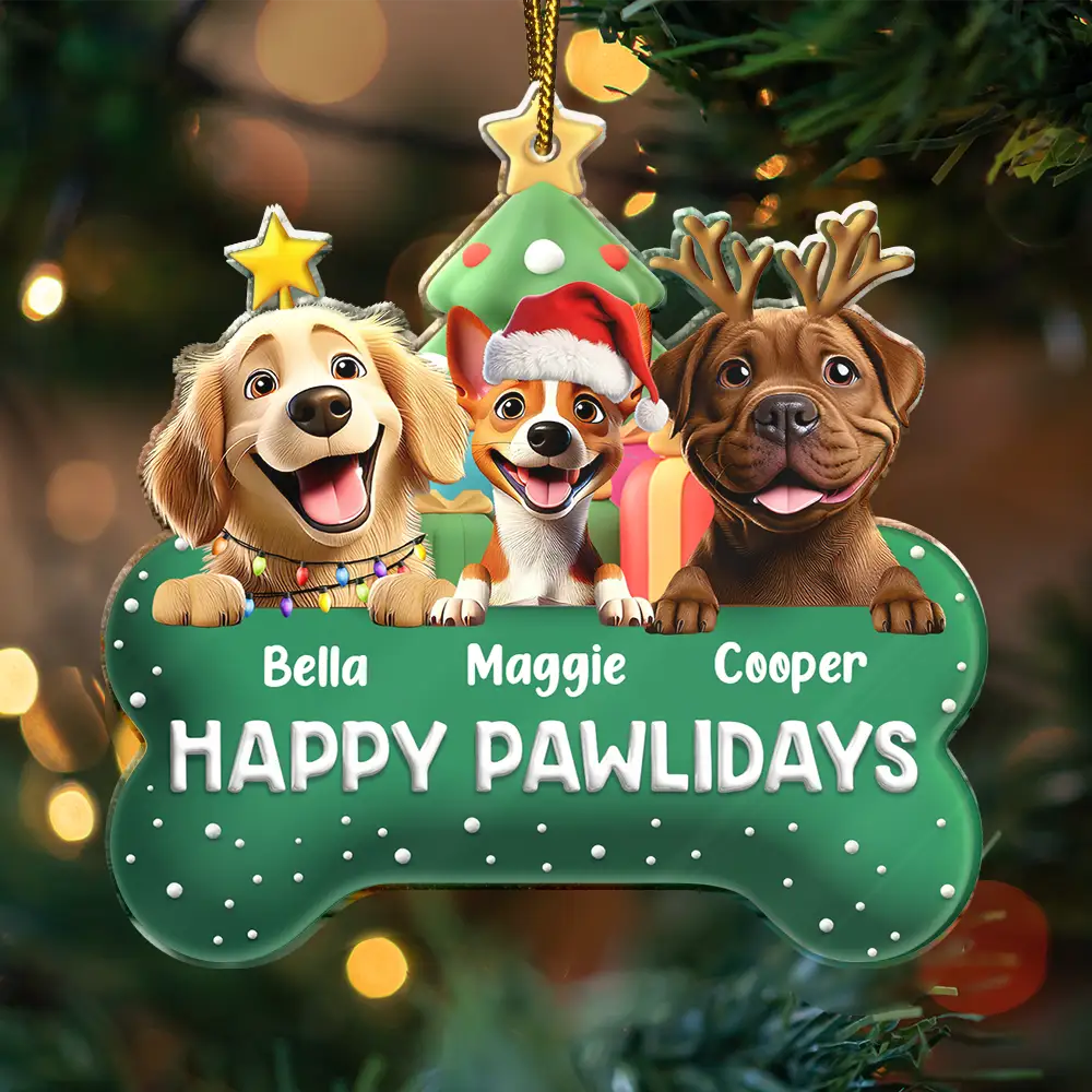 Pet Lovers,Christmas,Funny,Dog Lovers - Merry Woofmas 3D Effect Dog - Personalized Custom Shaped Acrylic Ornament