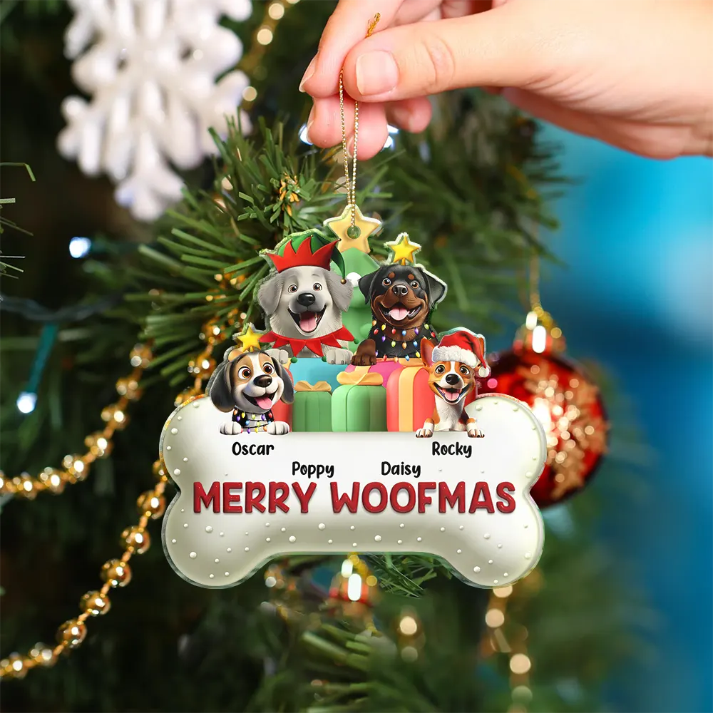 Pet Lovers,Christmas,Funny,Dog Lovers - Merry Woofmas 3D Effect Dog - Personalized Custom Shaped Acrylic Ornament