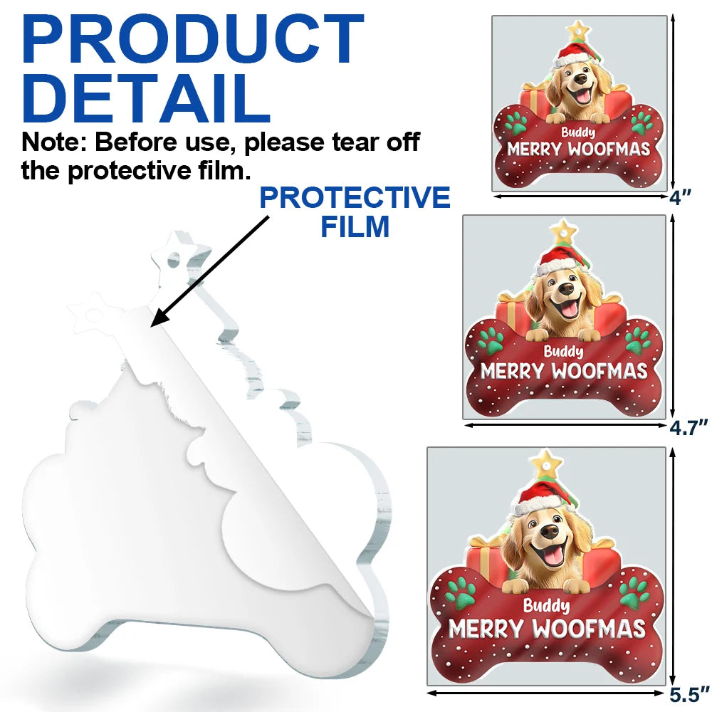 Pet Lovers,Christmas,Funny,Dog Lovers - Merry Woofmas 3D Effect Dog - Personalized Custom Shaped Acrylic Ornament