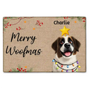 Pet Lovers, Pet Mom, Pet Dad, Dog Lovers, Dog Mom, Dog Dad, Happy, Christmas - Merry Woofmas Christmas 3D Effect Dog - Personalized Doormat
