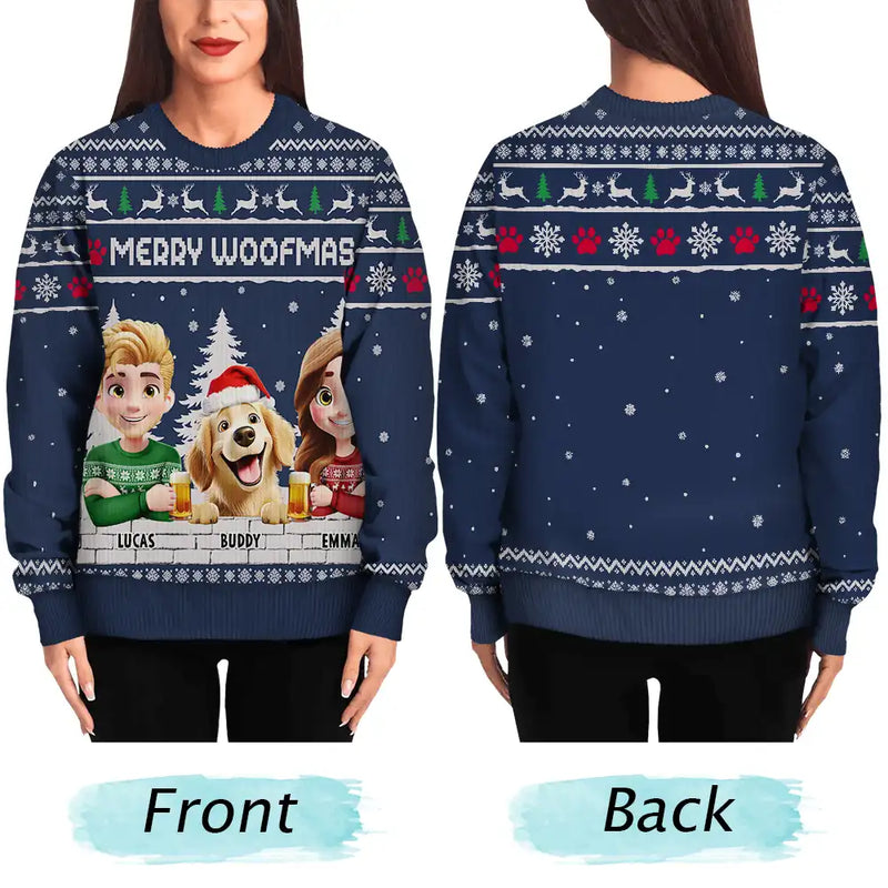 Dog Lovers,Dog Couple,Dog Mom,Dog Dad,Christmas,Top Market,Happy - Merry Woofmas Couple Dog Mom Dad - Personalized Unisex Ugly Sweater