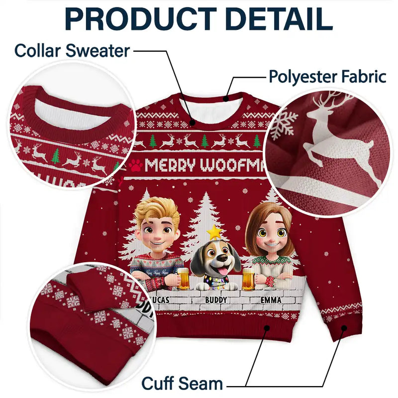 Dog Lovers,Dog Couple,Dog Mom,Dog Dad,Christmas,Top Market,Happy - Merry Woofmas Couple Dog Mom Dad - Personalized Unisex Ugly Sweater