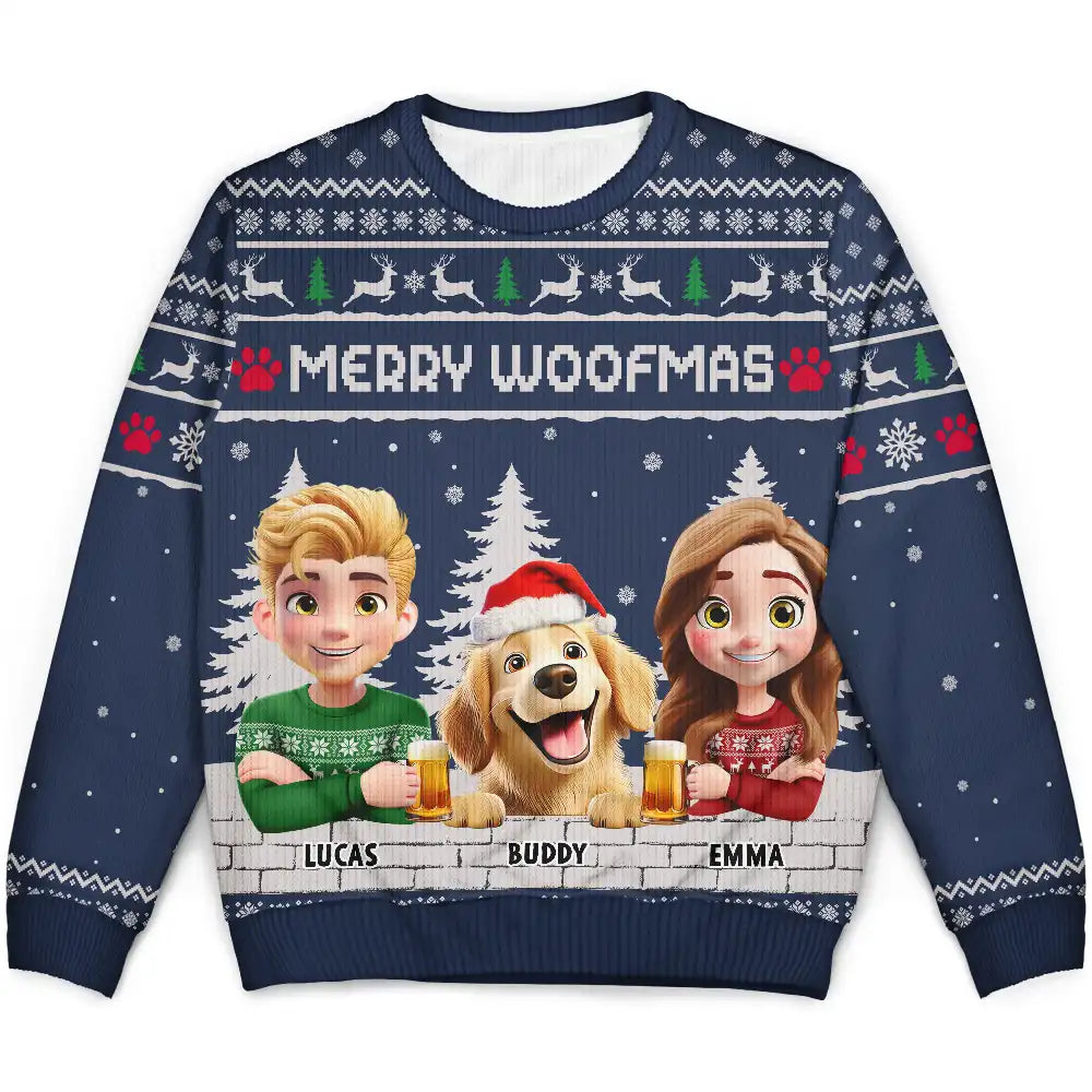 Merry Woofmas Couple Dog Mom Dad - Personalized Unisex Ugly Sweater