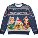 Dog Lovers,Dog Couple,Dog Mom,Dog Dad,Christmas,Top Market,Happy - Merry Woofmas Couple Dog Mom Dad - Personalized Unisex Ugly Sweater