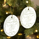 First Christmas,Christmas,Romantic,Gift For Couples,Icon - Merry & Married First Christmas Couple - Personalized Circle Ceramic Ornament