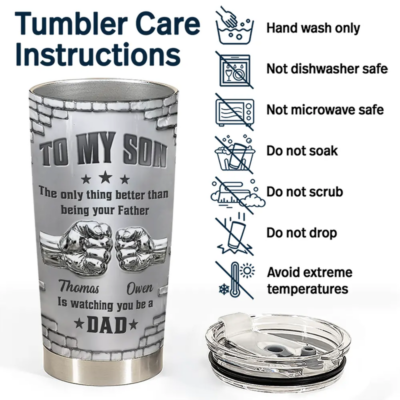 Top Market,Proud,Icon - Metal Effect Hand Punch Watching You Be A Dad - Personalized Tumbler