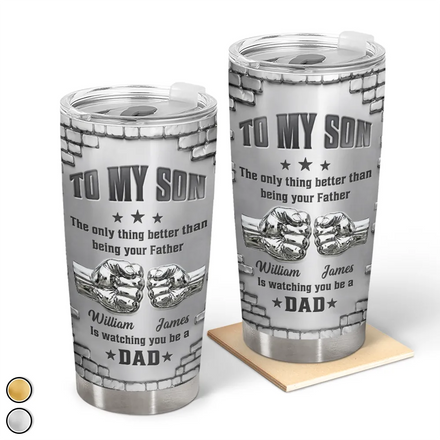 Metal Effect Hand Punch Watching You Be A Dad - Personalized Tumbler