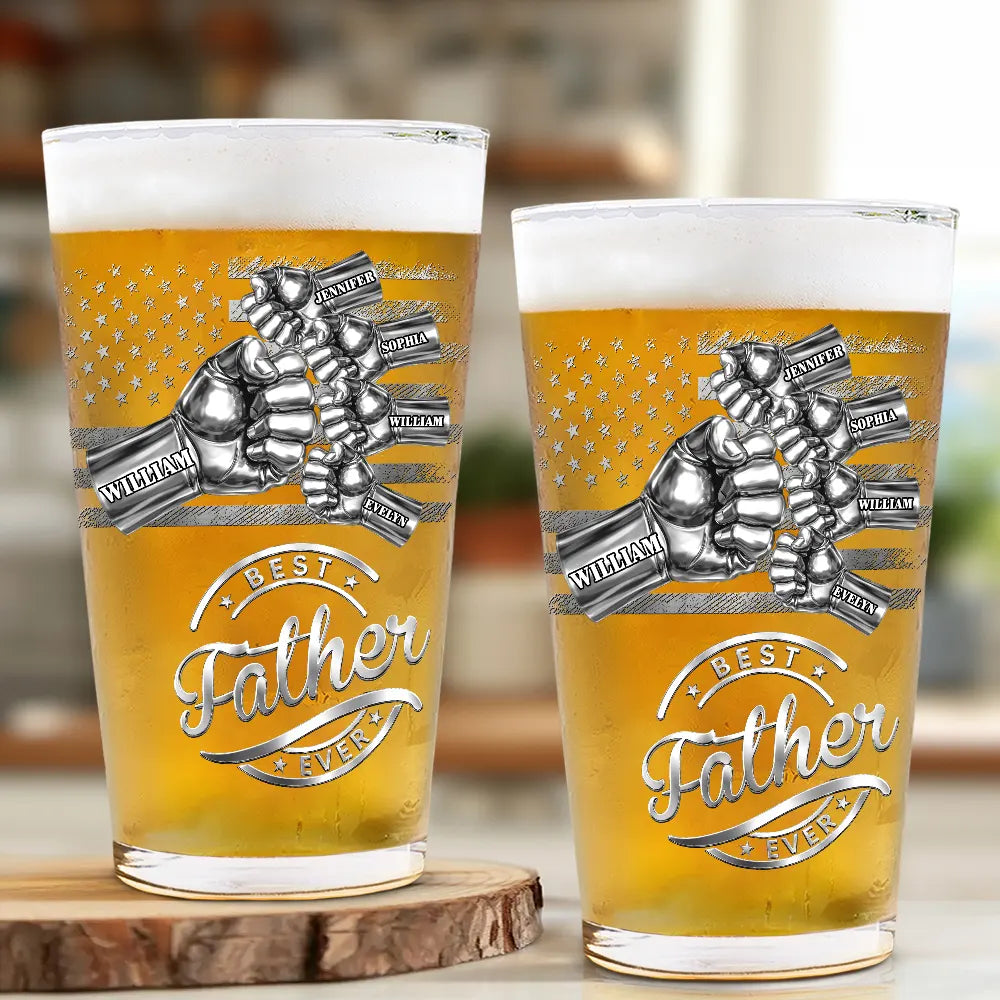 Gift For Father,Gift For Grandpa,Independence Day,Icon,Confident - Metal Effect Best Dad Grandpa Ever - Personalized Beer Glass