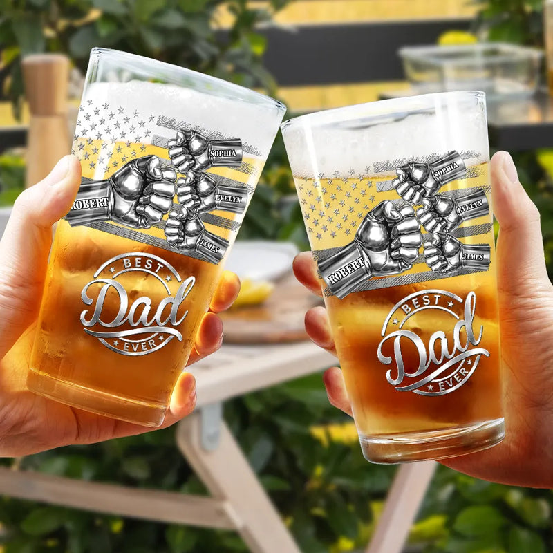 Gift For Father,Gift For Grandpa,Independence Day,Icon,Confident - Metal Effect Best Dad Grandpa Ever - Personalized Beer Glass