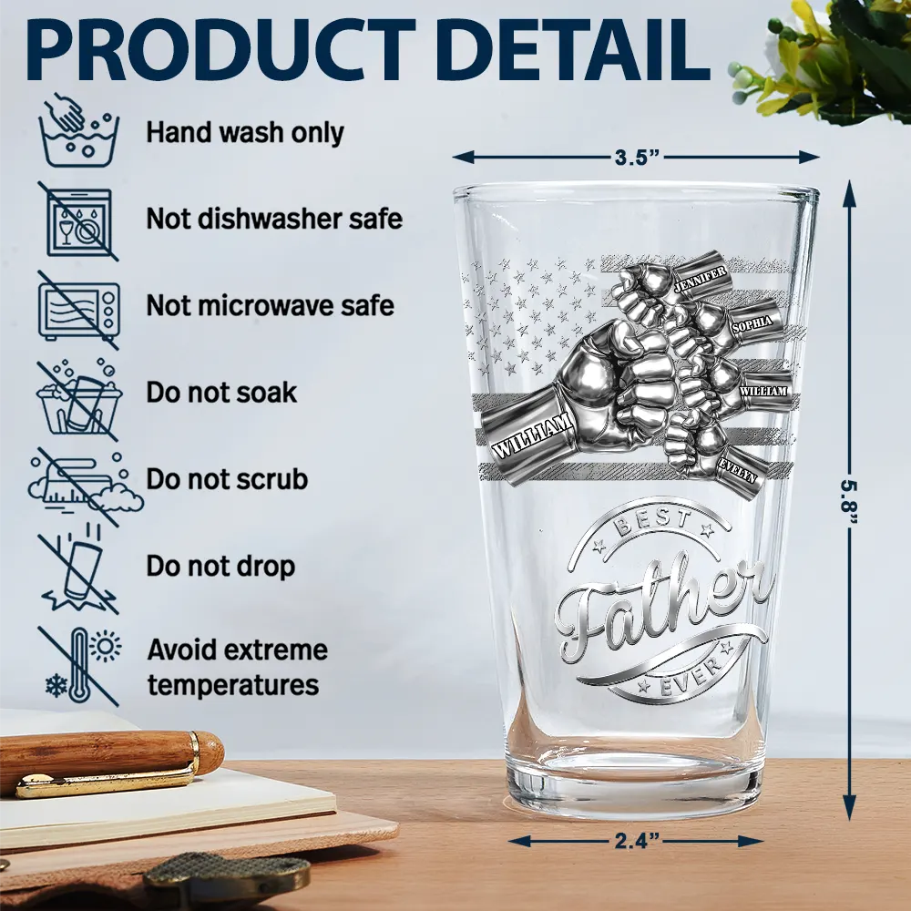Gift For Father,Gift For Grandpa,Independence Day,Icon,Confident - Metal Effect Best Dad Grandpa Ever - Personalized Beer Glass