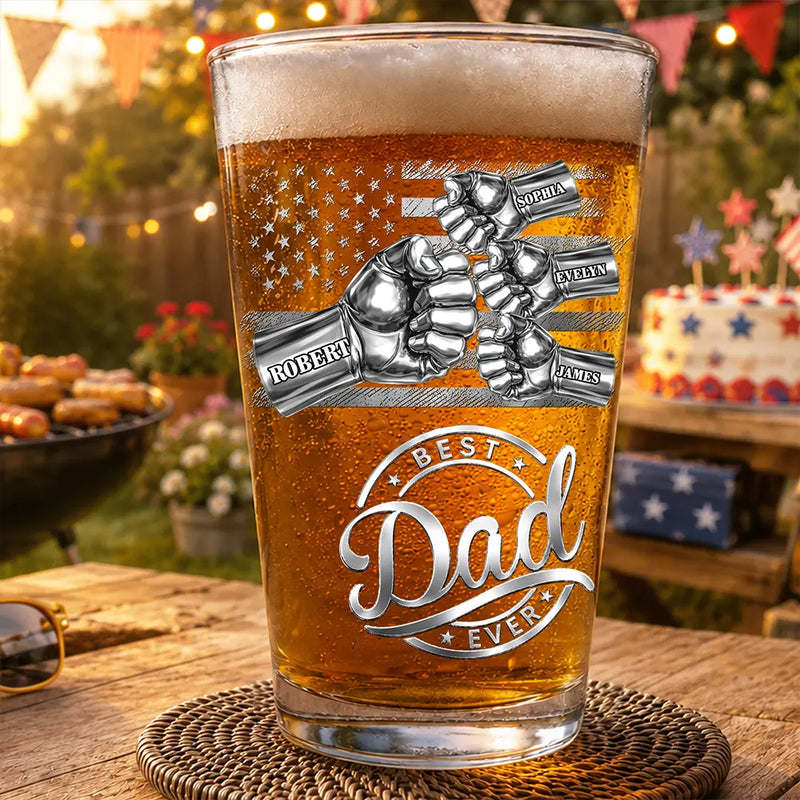Gift For Father,Gift For Grandpa,Independence Day,Icon,Confident - Metal Effect Best Dad Grandpa Ever - Personalized Beer Glass