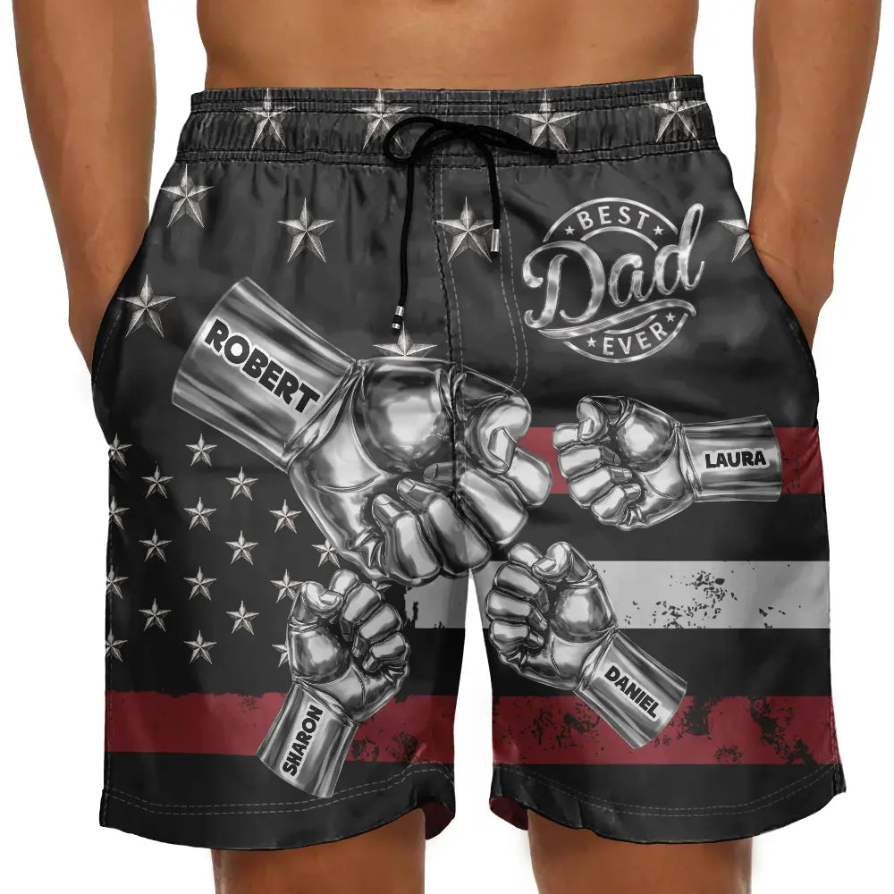 Metal Effect Best Dad Grandpa Ever - Personalized Unisex Beach Shorts