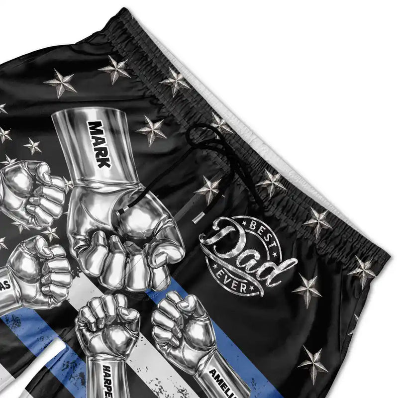 Gift For Father,Gift For Grandpa,Independence Day,Summer,Icon,Confident - Metal Effect Best Dad Grandpa Ever - Personalized Unisex Beach Shorts