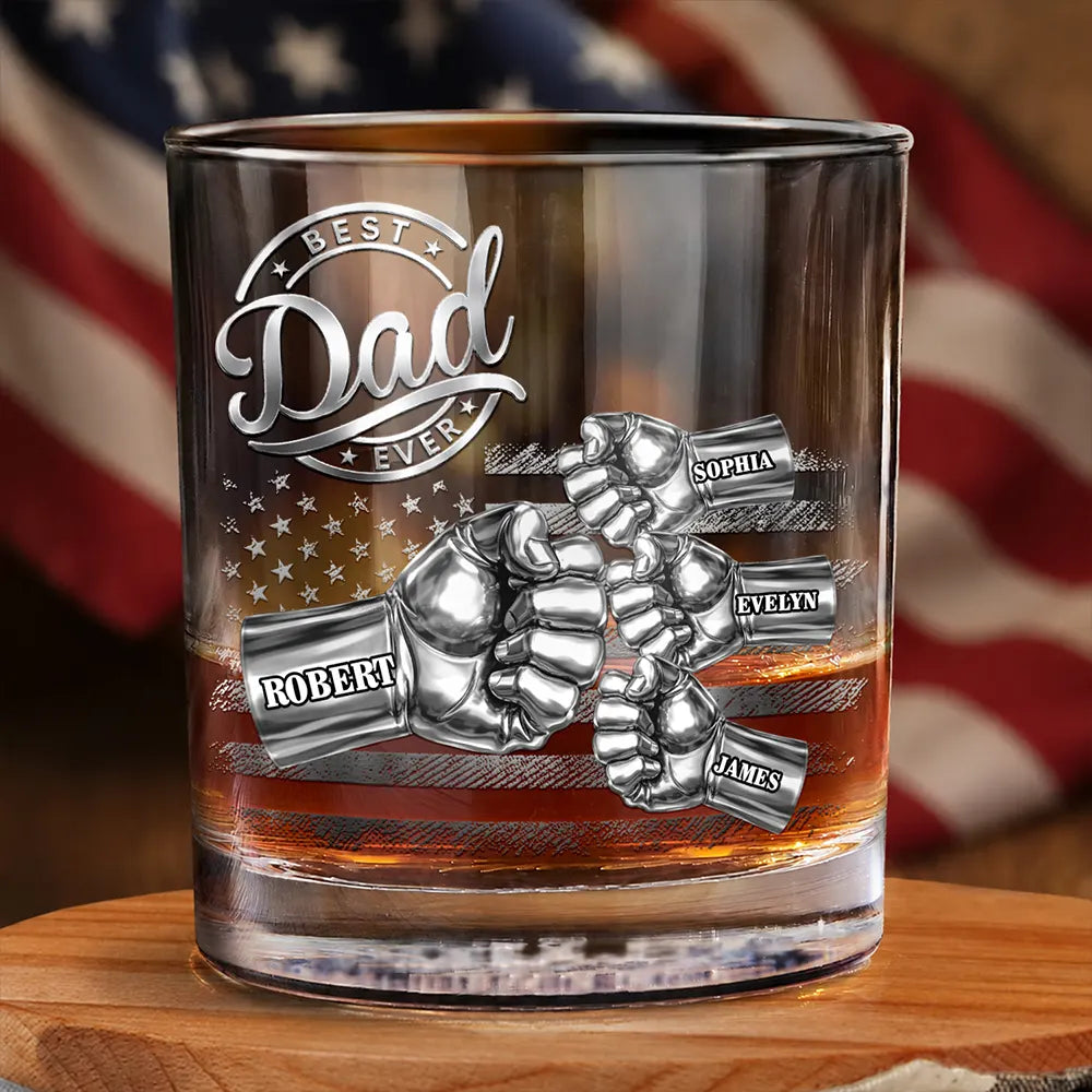 Metal Effect Best Dad Grandpa Ever - Personalized Whiskey Glass
