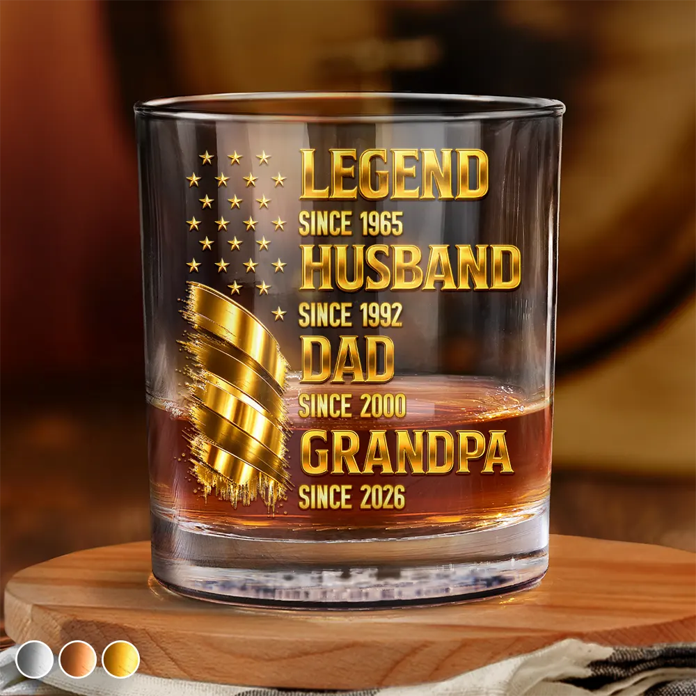 Metal Effect Legend Husband Dad Grandpa - Personalized Whiskey Glass