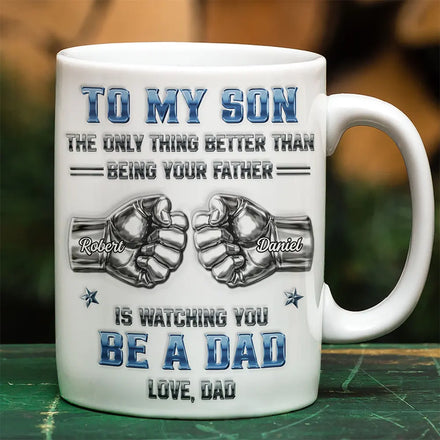 Metal Effect Watching You Be A Dad - Personalized White Edge-to-Edge Mug