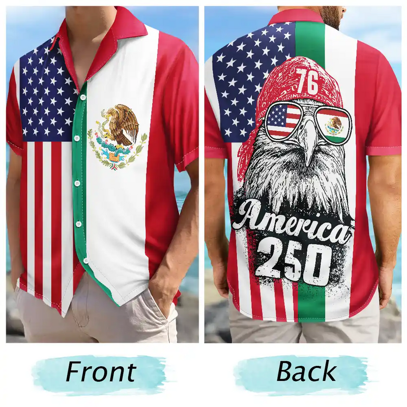 No Custom,America 250th,Independence Day - Mexican American Flag 1776 Eagle America 250th - Hawaiian Shirt
