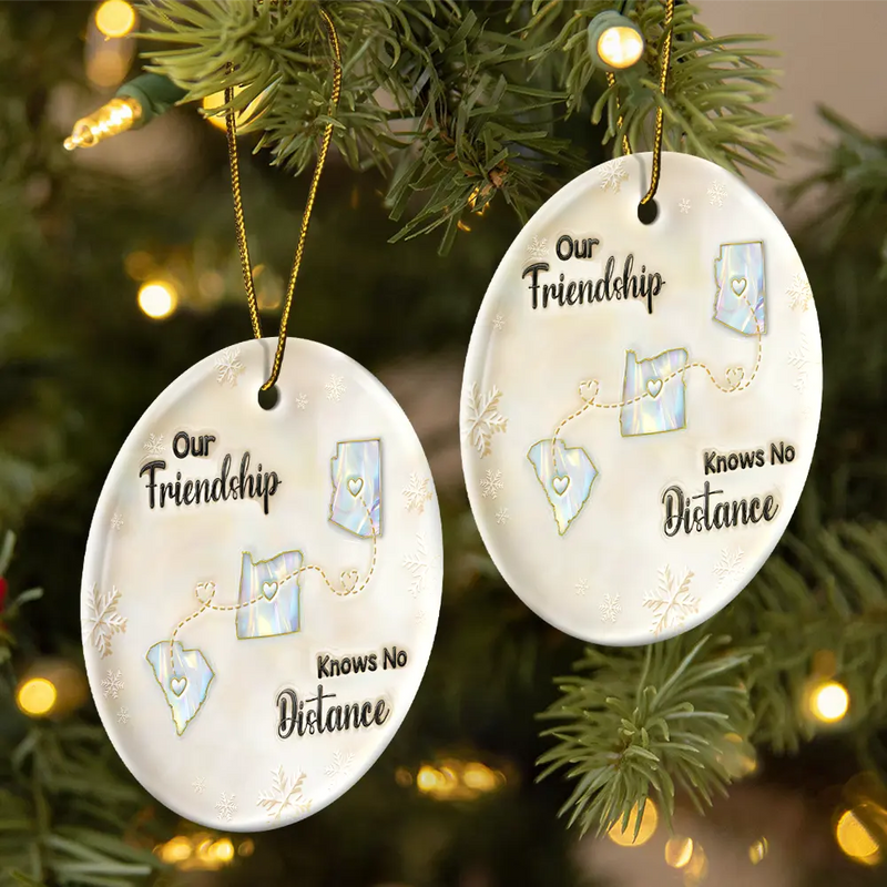 Gift For Bestie,Long Distance,Gift For Women,Happy,Christmas - Miles Apart But Close At Heart 3D Inflated Effect - Personalized Circle Ceramic Ornament