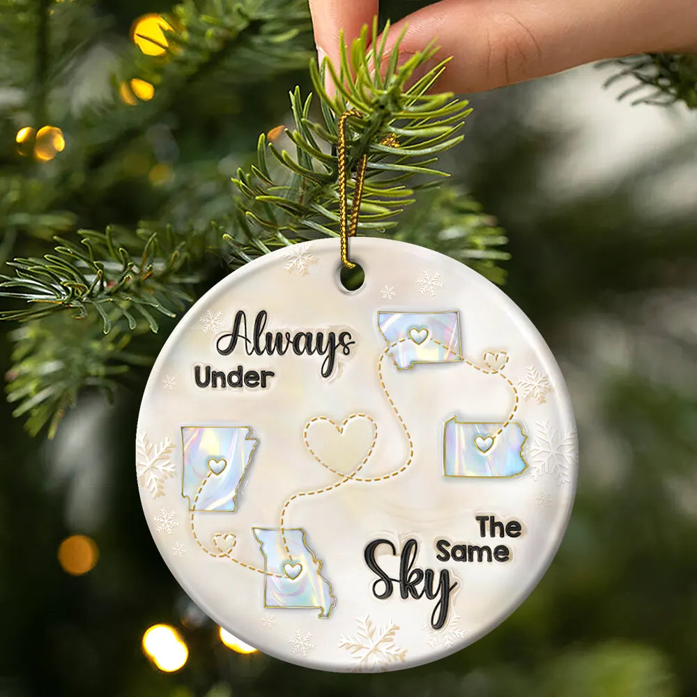Gift For Bestie,Long Distance,Gift For Women,Happy,Christmas - Miles Apart But Close At Heart 3D Inflated Effect - Personalized Circle Ceramic Ornament