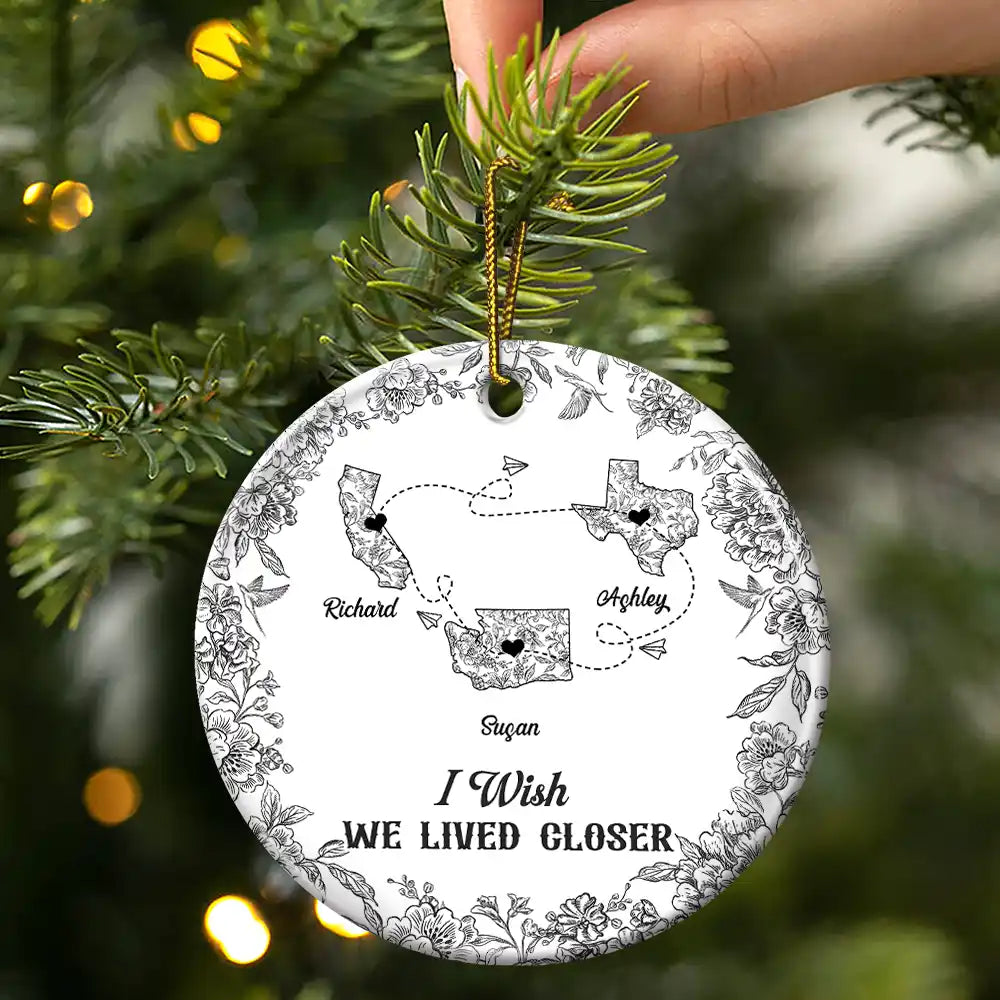 Long Distance,Gift For Bestie,Gift For Sisters,Gift For Mother,Gift For Daughter,Love,Christmas - Miles Apart But Close At Heart Toile Pattern - Personalized Circle Ceramic Ornament