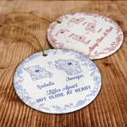Long Distance,Gift For Bestie,Gift For Sisters,Gift For Mother,Gift For Daughter,Love,Christmas - Miles Apart But Close At Heart Toile Pattern - Personalized Circle Ceramic Ornament