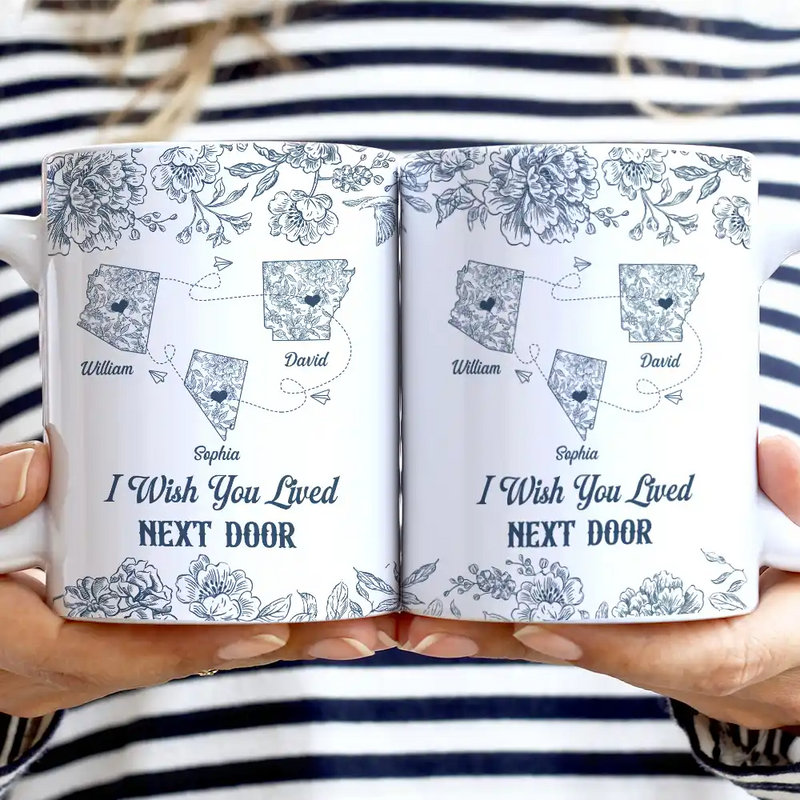Long Distance,Gift For Bestie,Gift For Sisters,Gift For Mother,Gift For Daughter,Love - Miles Apart But Close At Heart Toile Pattern - Personalized White Edge-to-Edge Mug
