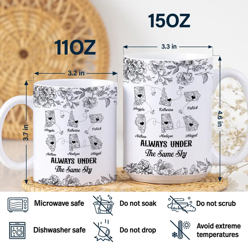 Long Distance,Gift For Bestie,Gift For Sisters,Gift For Mother,Gift For Daughter,Love - Miles Apart But Close At Heart Toile Pattern - Personalized White Edge-to-Edge Mug