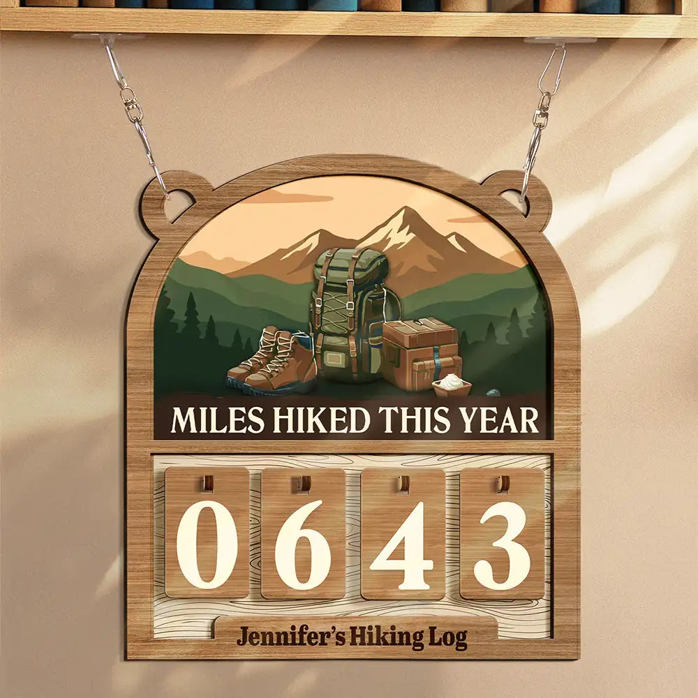 Miles Hiked This Year - Personalized Hanging Tracker Sign