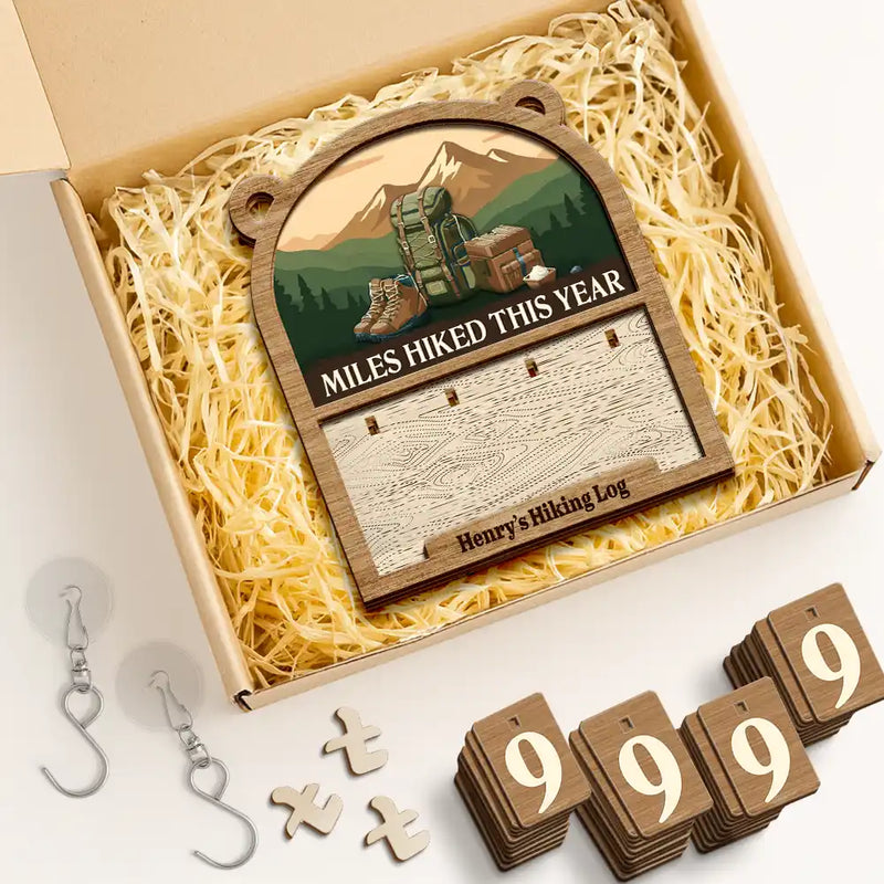 Gift For Yourself, Gift For Women, Gift For Men, Happy - Miles Hiked This Year - Personalized Hanging Tracker Sign