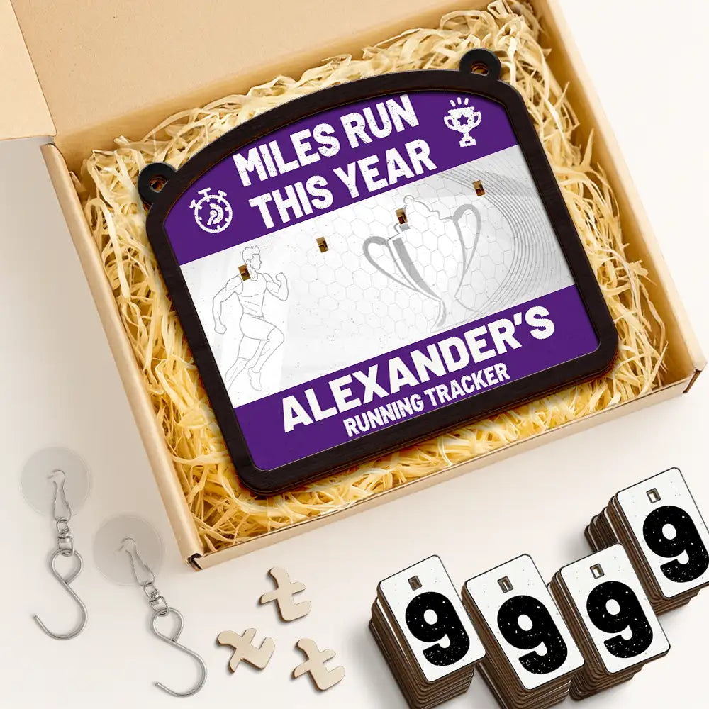 Gift For Women, Gift For Men, Gift For Yourself, Happy - Miles Run This Year - Personalized Hanging Tracker Sign