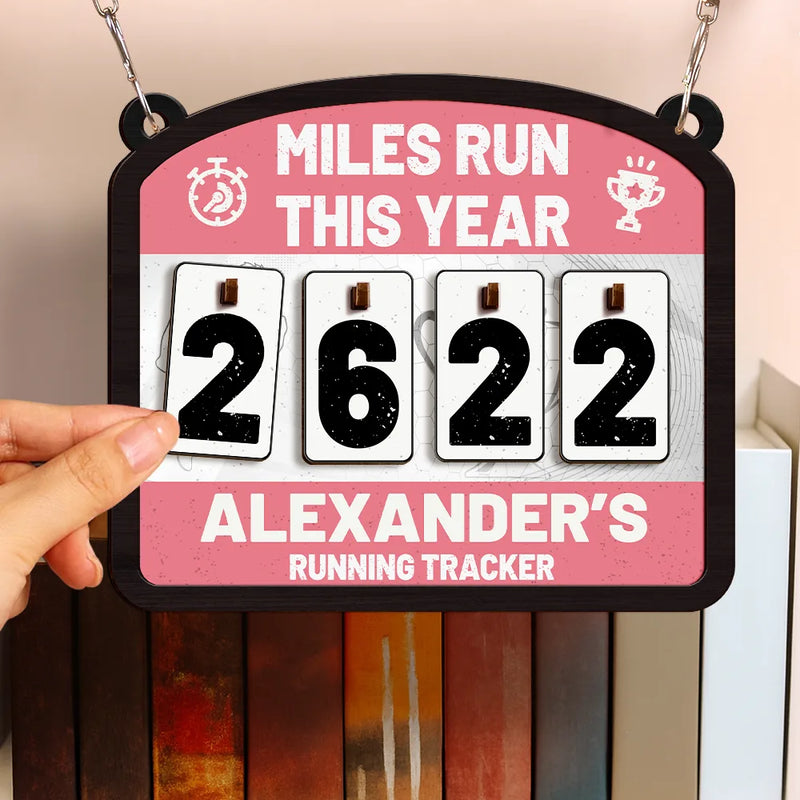 Gift For Women, Gift For Men, Gift For Yourself, Happy - Miles Run This Year - Personalized Hanging Tracker Sign